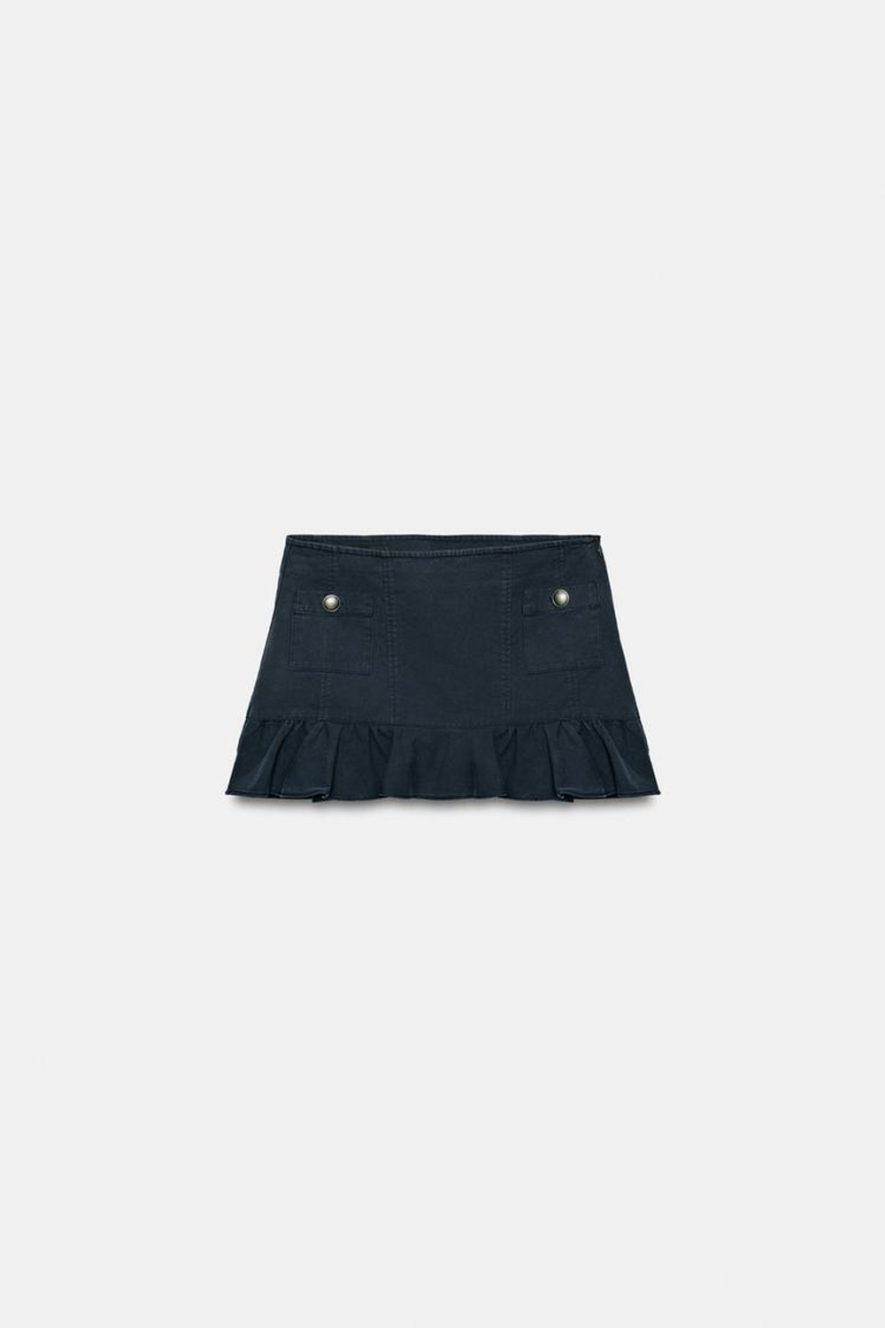 ZARA МИНИ-ЮБКА С КАРМАНАМИ И ОБОРОЙ, СИНИЙ