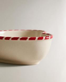 ZARA HOME НОВОГОДНЯЯ КЕРАМИЧЕСКАЯ МИСКА «СЕРДЦЕ», БЕЛЫЙ/КРАСНЫЙ