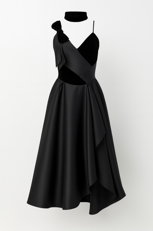 Платье атласное с бархатом на бретелях