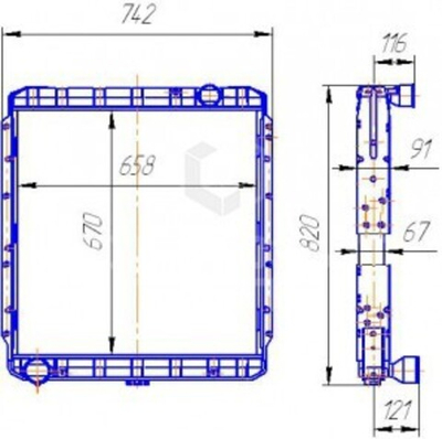 Радиатор 54115Б.1301010 (ан. Р54115-1301010/146.1301010-50) вод.мед. 4-х рядный, доп сосок КАМАЗ БМЗ