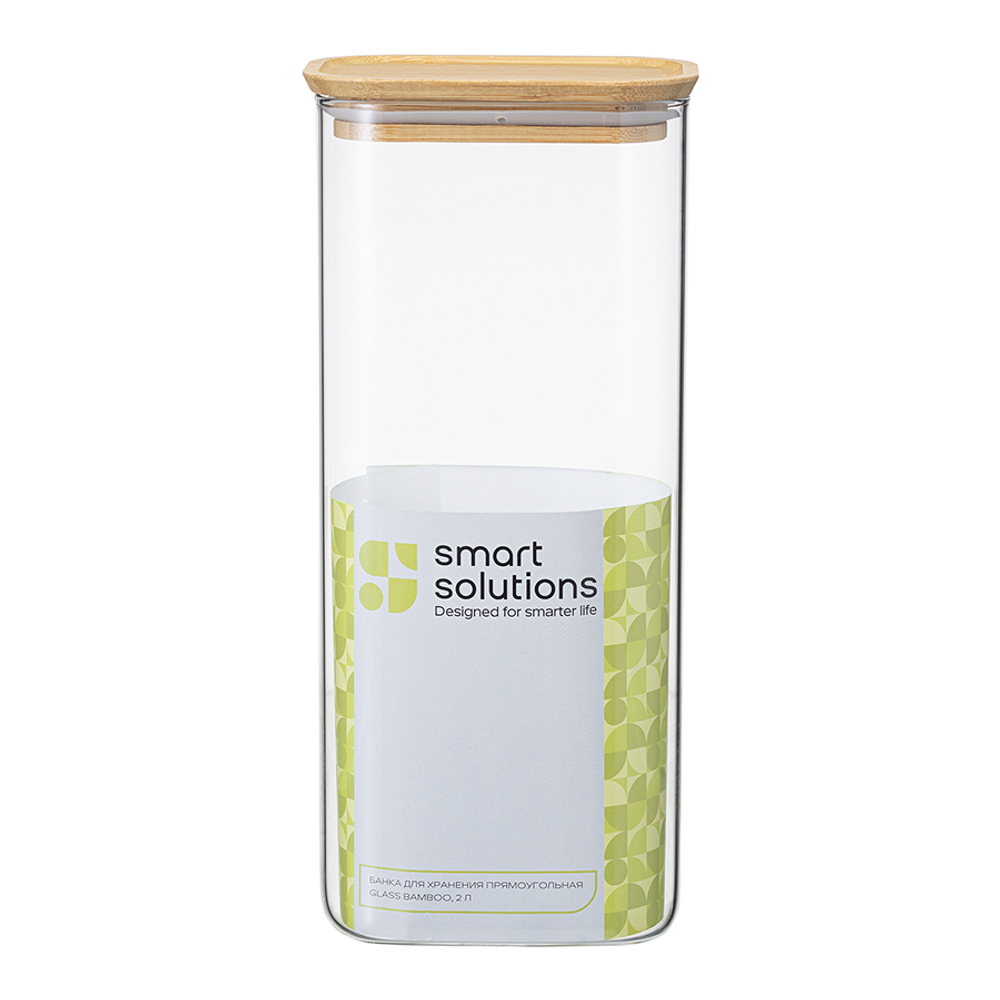 Банка для хранения прямоугольная glass bamboo, 2 л
