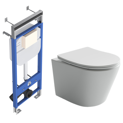 Комплект подвесной безободковый унитаз Ceramica Nova Balearica CN6000 белый с сиденьем микролифт + инсталляция Creto Standart 1.1