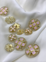 Пуговицы золотистые полупрозрачные с розовыми квадратными деталями и стразами