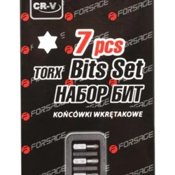 Набор бит TORX с битодержателем,7пр.1/2''(L:30мм,Т25,Т30,Т40,Т45,Т50,Т55), в ложементе Forsage F-4074