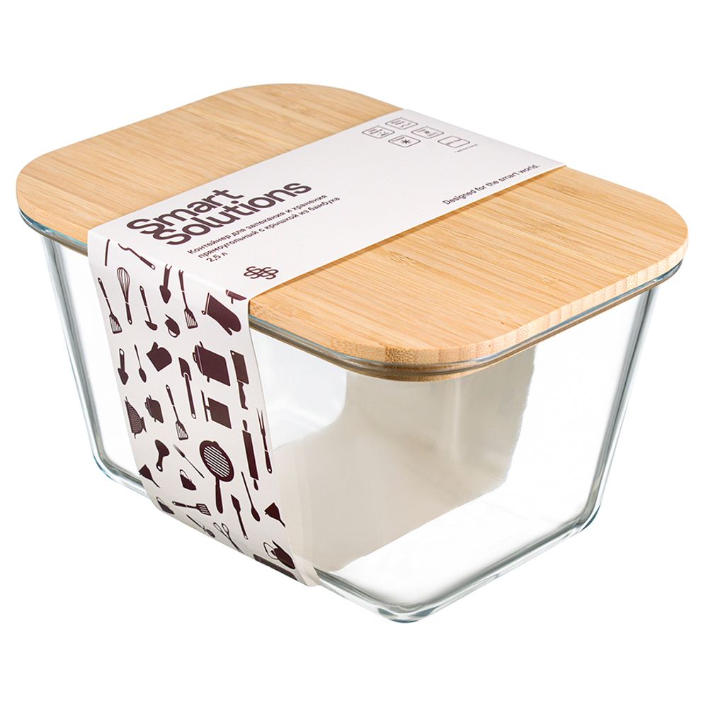 Контейнер для запекания и хранения прямоугольный Eco Store с крышкой из бамбука, 2,5 л