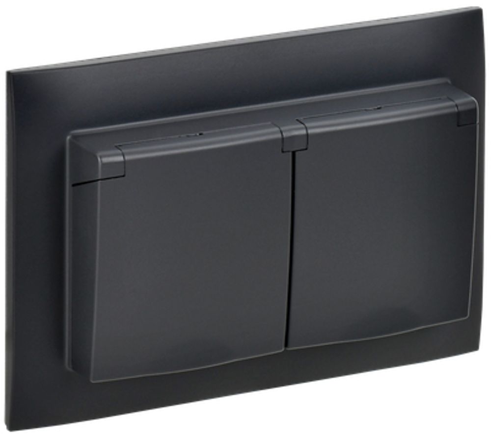 SKANDY Розетка 2-местная и крышкой 16А в сборе IP44 SK-R12Bl черный IEK