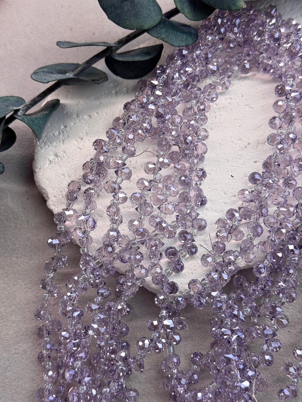 Бусины из хрустального стекла, капля 6*4 мм, радужный/фиалка, нить 40 см