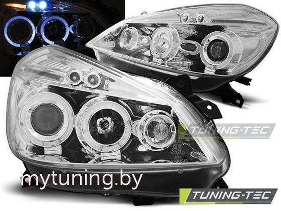 Передние фары Renault Clio 3 angel eyes chrome
