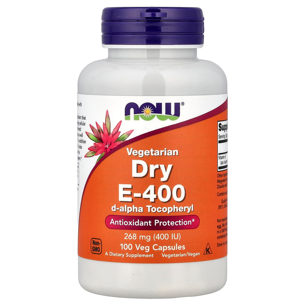 NOW Foods, витамин E-400, вегетарианский продукт, 268 мг (400 МЕ), 100 вегетарианских капсул