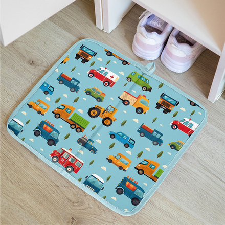 Коврик в садик для переобувания 30х36 см, Машинки принт (голубой)