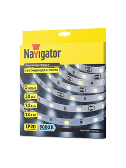 Лента светодиодная 71 766 NLS-5050CW30-7.2-IP20-12V R5 7.2Вт/м (уп.5м) Navigator 71766