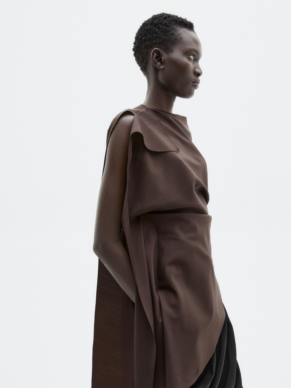 Massimo Dutti Асимметричный топ с воротником - Limited Edition, шоколадно-коричневый