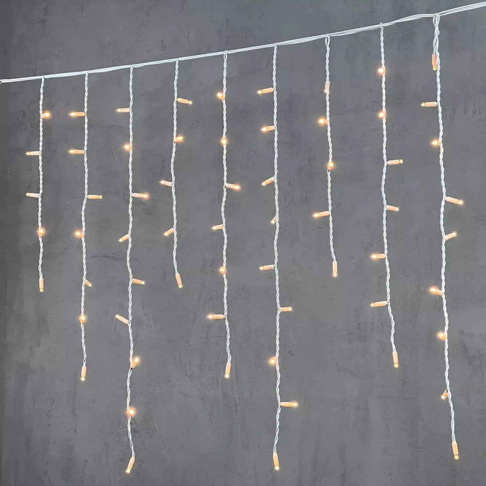 Светодиодная бахрома с колпачком 3,2*0,9 м., 168 экстра теплых белых LED ламп, каучуковый белый провод, LTC (LL168-8-2EWW)