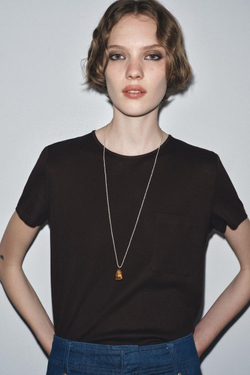 ZARA ХЛОПКОВАЯ ФУТБОЛКА, КОРИЧНЕВЫЙ