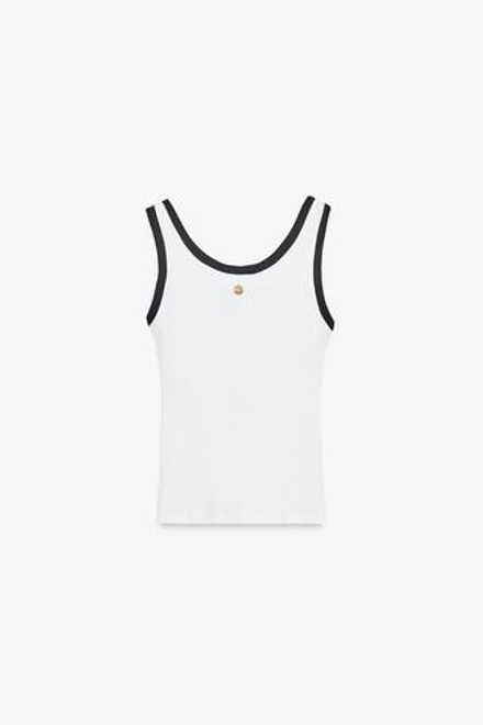 ZARA ТОП С ОТДЕЛКОЙ И БРОШЬЮ, БЕЛЫЙ
