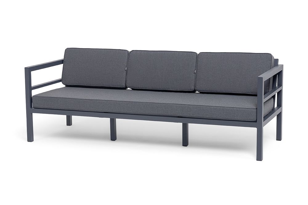 "Эстелья" диван 3-местный, каркас алюминий темно-серый (RAL7024) муар, ткань темно-серая 027