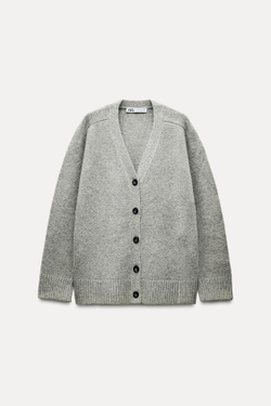 ZARA КАРДИГАН ИЗ МЯГКОЙ ТКАНИ, СЕРЫЙ С МЕЛАНЖЕВЫМ ЭФФЕКТОМ