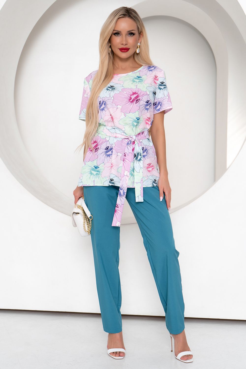 Костюм брючный Флай (принт/бирюза) К11-37/7 Nikol (Акция)