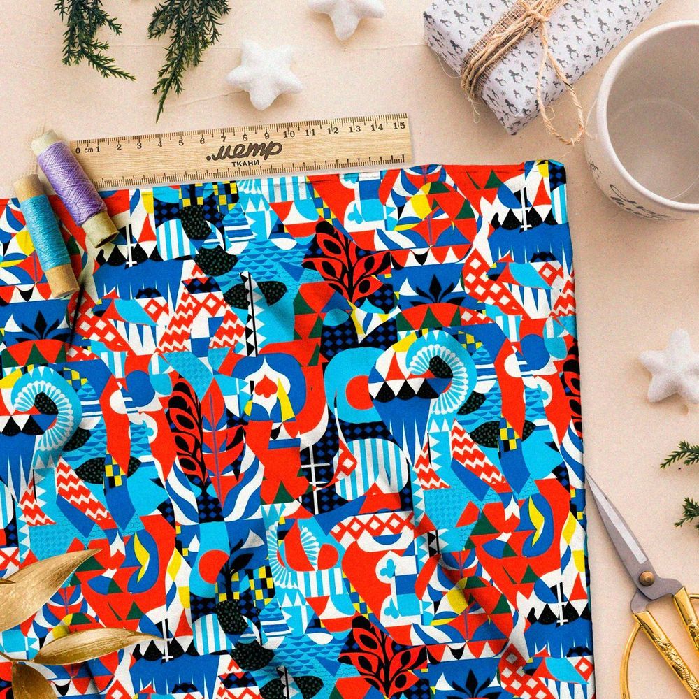 Ткань премиум шелк искусственный Армани графические мотивы