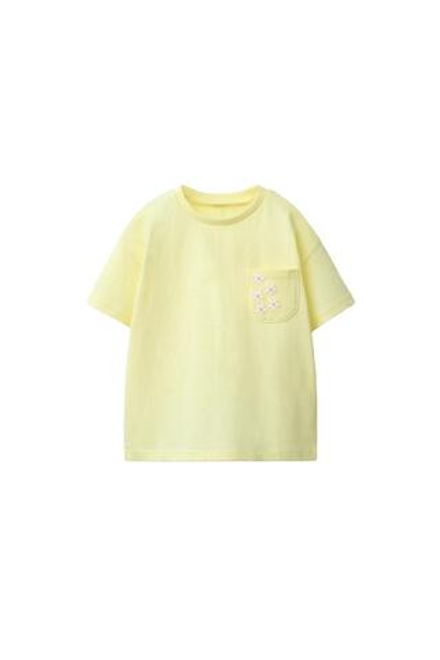 ZARA ФУТБОЛКА С КАРМАНОМ И ВЫШИВКОЙ, ЖЕЛТЫЙ