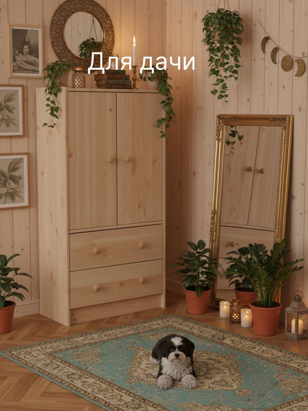 Комод деревянный, 62х30х120, Раст, 2 ящика, 2 двери и полка, без отделки, IKEA