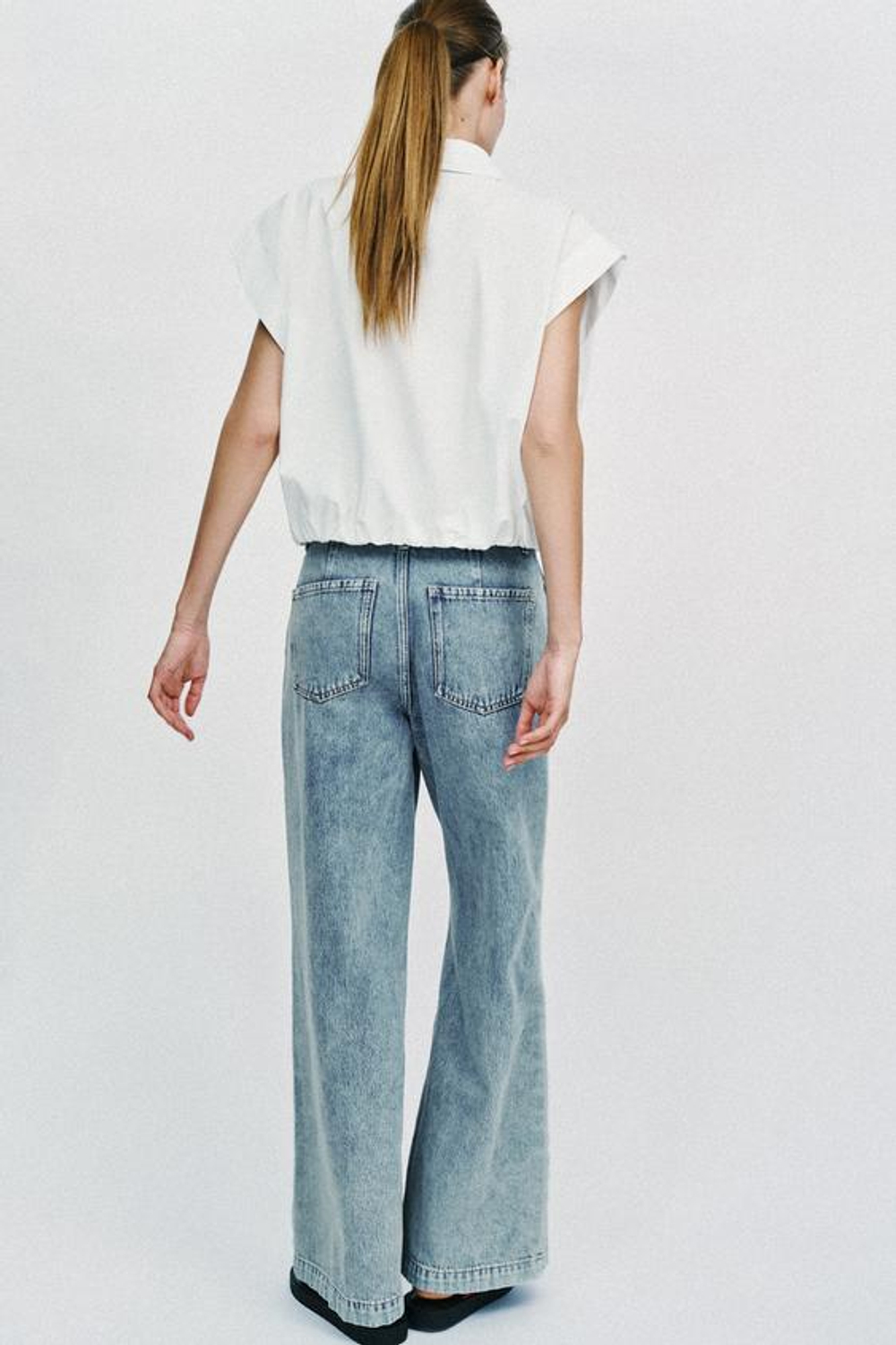 ZARA ДЖИНСЫ Z1975 WIDE LEG С ЗАЩИПАМИ, ГОЛУБОЙ