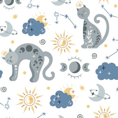 Космические коты и звезды - детский бохо паттерн