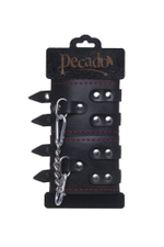 Черные кожаные наручники с двумя ремнями и контрастной строчкой (Цвет: черный)