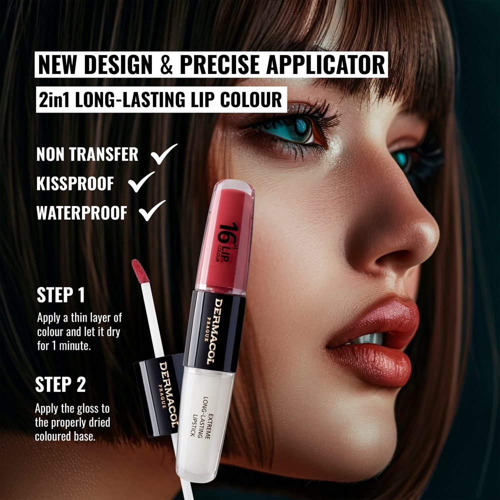 Dermacol 16H Lip Colour - Стойкая помада и блеск для губ, 2× 4 ml