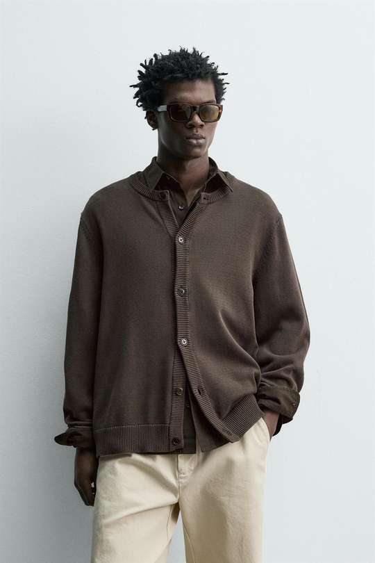 ZARA КАРДИГАН ИЗ ХЛОПКА КЛАССИЧЕСКОГО КРОЯ, КОРИЧНЕВЫЙ