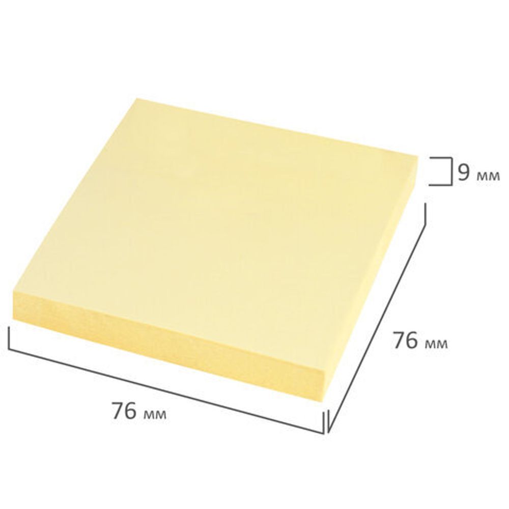 Блок самоклеящийся (стикеры) STAFF STANDARD, ПАСТЕЛЬНЫЙ 76х76 мм, желтый, 100 листов, 116573