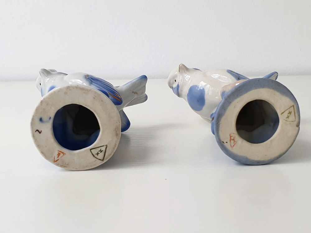 Фарфоровая статуэтка. Синичка. Анималистика. Старая Гжель. Фарфор, позолота, ручная роспись,  СССР.