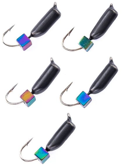 Мормышки вольфрамовыеLucky John 5шт СТОЛБИК с петел. и кубиком хамелеон 070/025/13