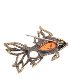 AM- 944 Брошь «Рыбка» (латунь, янтарь)