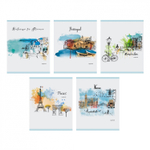 Тетрадь 48л., А5, клетка, Канц-Эксмо "Акварельное путешествие", скрепка, хромэрзац, второй блок, 5 дизайнов