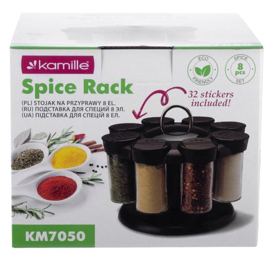 Набор ёмкостей для специй Kamille КМ-7050 (8 шт.) на круглой подставке