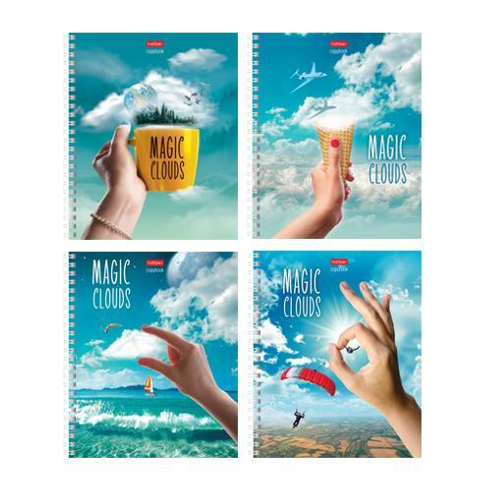 Тетрадь А5ф, 48л. клетка на гребне мат.ламин. 4 диз.в блистер "Волшебные облака" (Хатбер)