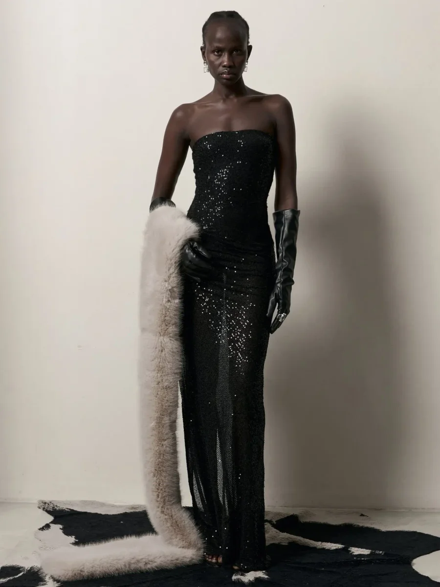 Платье бандо с пайетками, Черное
