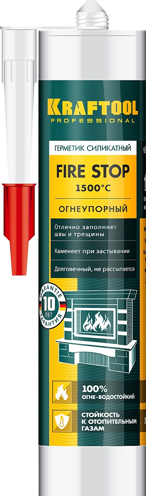 Огнеупорный силикатный герметик KRAFTOOL Fire Stop 300 мл черный