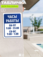 Табличка для бассейна "Часы работы", на пляж, для общественной и частной зоны отдыха, информационная, 40х30 см, Silver Plane x Айдентика Технолоджи