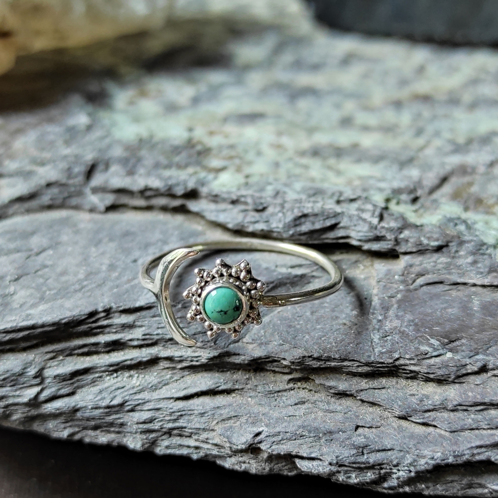 Кольцо СОЛНЕЧНОЕ ЗАТМЕНИЕ , серебро/бирюза