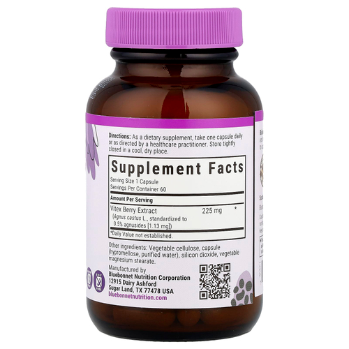 Bluebonnet Nutrition, экстракт ягод витекса, 60 растительных капсул (225 мг в 1 капсуле)