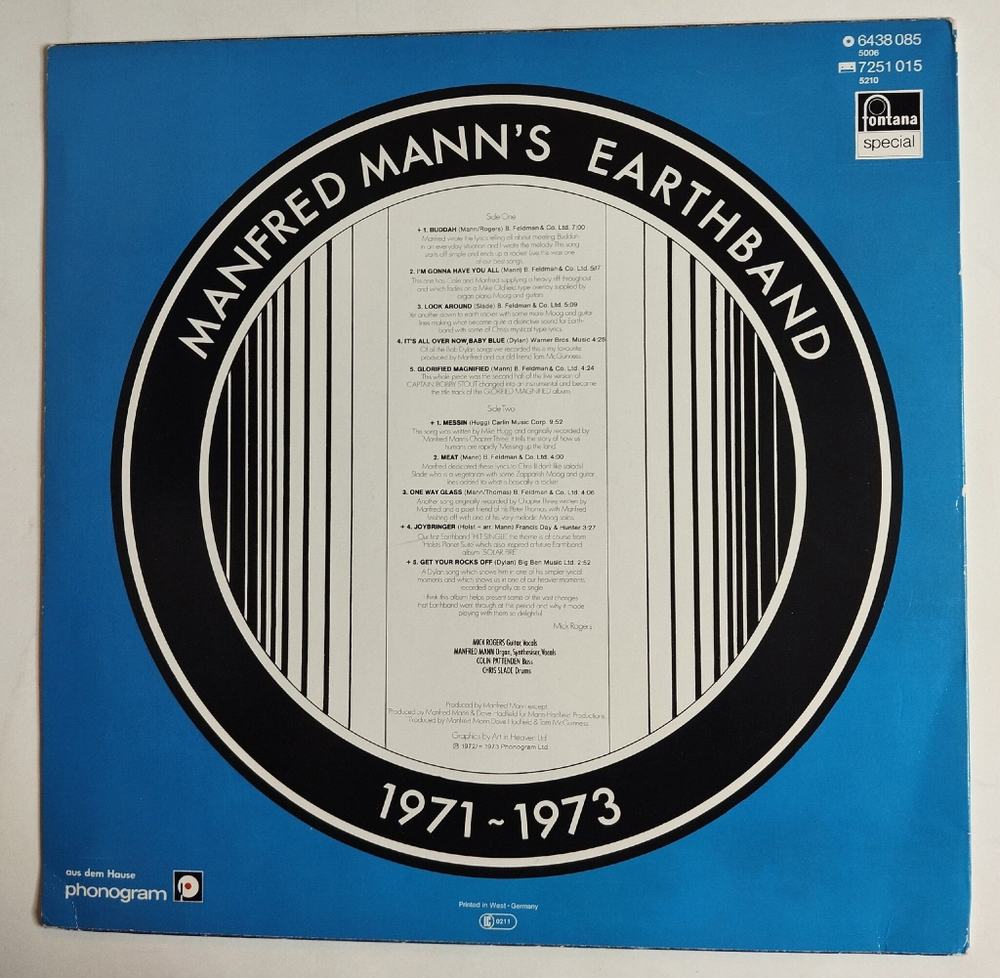 Винтажная виниловая пластинка LP Manfred Mann Earth Band 1971 1973 (Germany 1977)