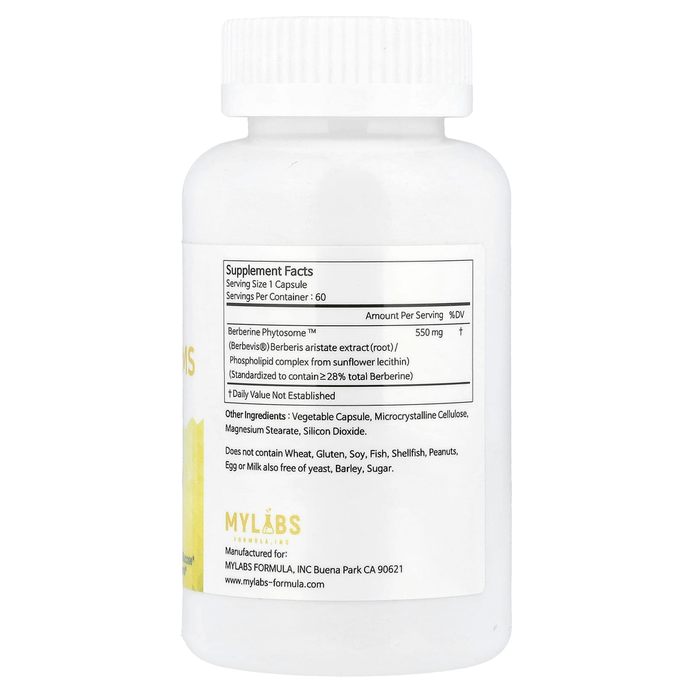 Mylabs, Berberine MS, высокая усвояемость, 550 мг, 60 капсул