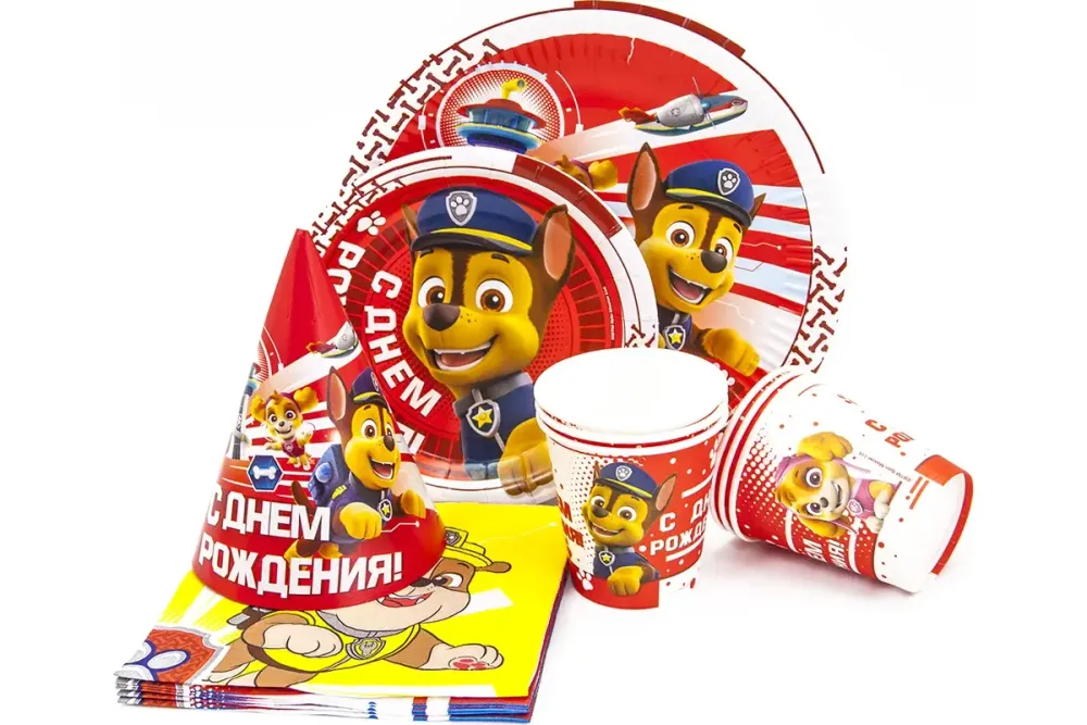 Тарелки (9''/23 см) Щенячий Патруль, С Днем Рождения!, Красный, 6 шт