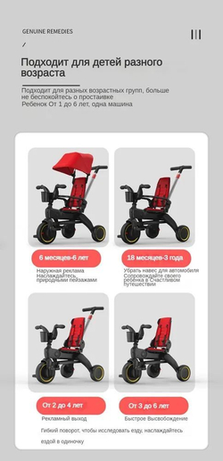 Велосипед трехколесный Luxmom S7,с родительской ручкой /складной/цвета