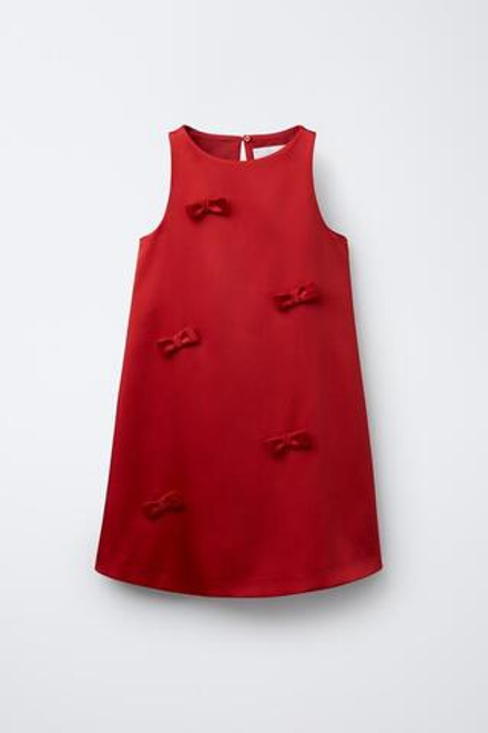 ZARA АТЛАСНОЕ ПЛАТЬЕ С БАНТАМИ, КРАСНЫЙ