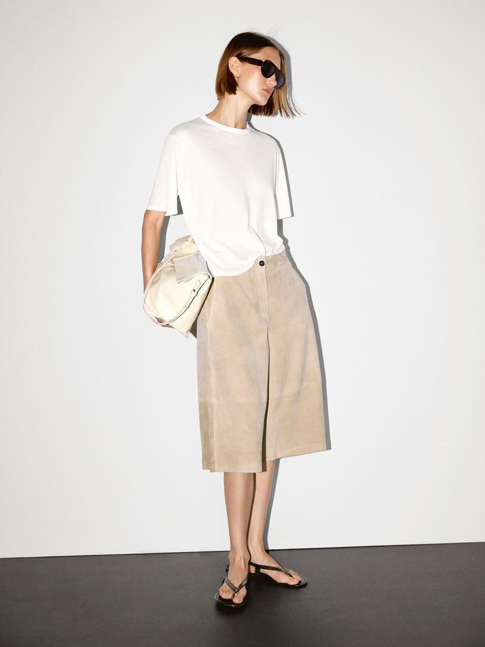 Massimo Dutti Футболка из 100% хлопка с коротким рукавом, натуральный, кремовый