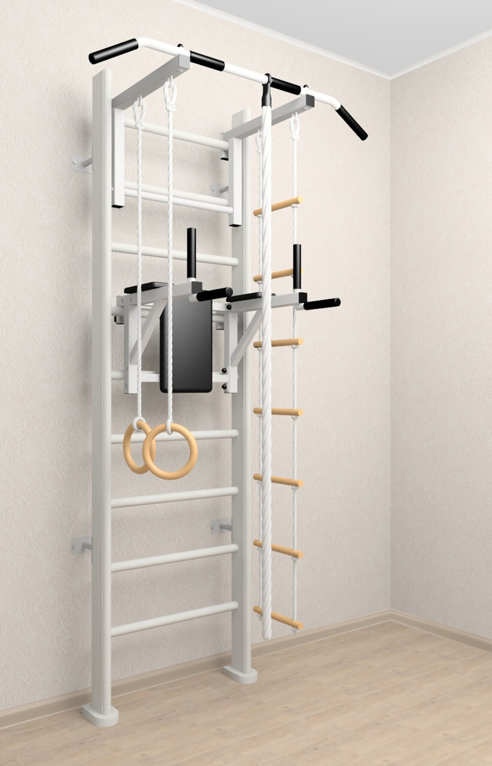 Деревянная шведская стенка Sv Sport 904б (Турник стандарт/Брусья/Канат/Кольца/Лестница)