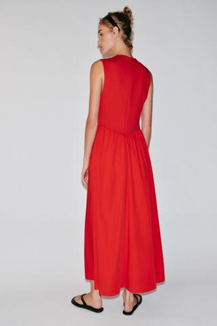 ZARA КОМБИНИРОВАННОЕ ПЛАТЬЕ МИДИ, КРАСНЫЙ